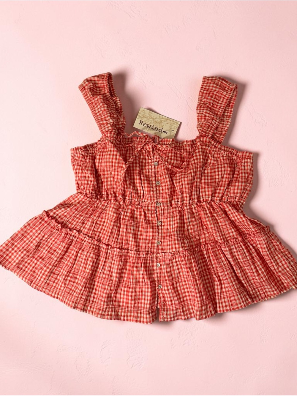 Rewind Red Gingham Tiered Ruffle Tank Top
